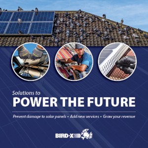 navy blue brochure cover depicting images of solar panel installers titled Solutions to Power the Future
